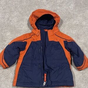 L.L. Bean Kids Puffer Jacket in Orange and Navy